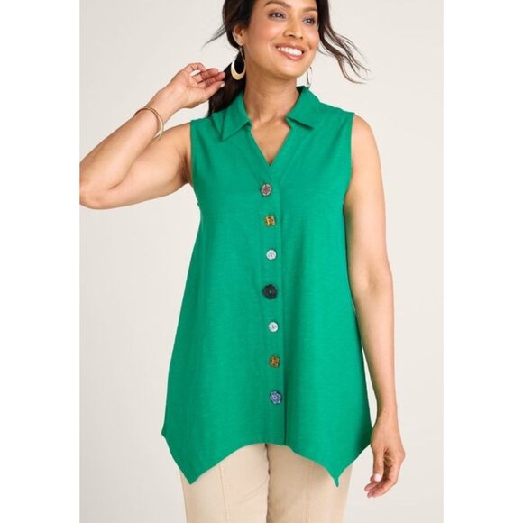 Soft Surroundings Danielle Button Light‎ Aqua Turquoise Sleeveless Tunic - M - Picture 11 of 11